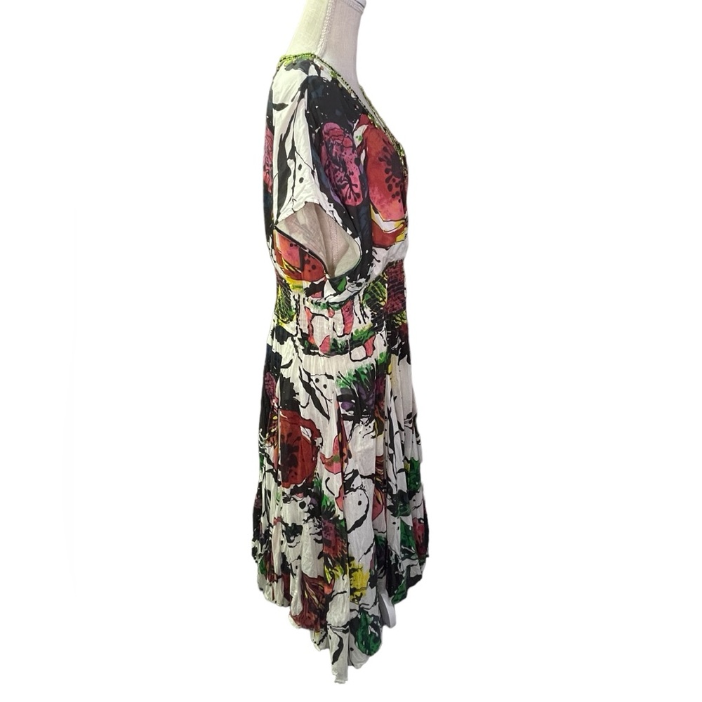 Sandy Starkman Artsy Beaded Colorful Watercolor Floral Cotton Dress 1X Vintage - Picture 10 of 15